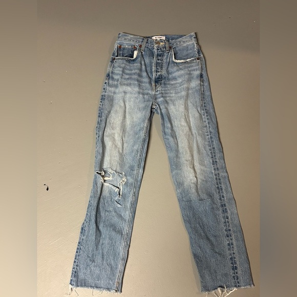 Re/Done Light Blue Distressed Straight Jeans - Picture 1 of 13